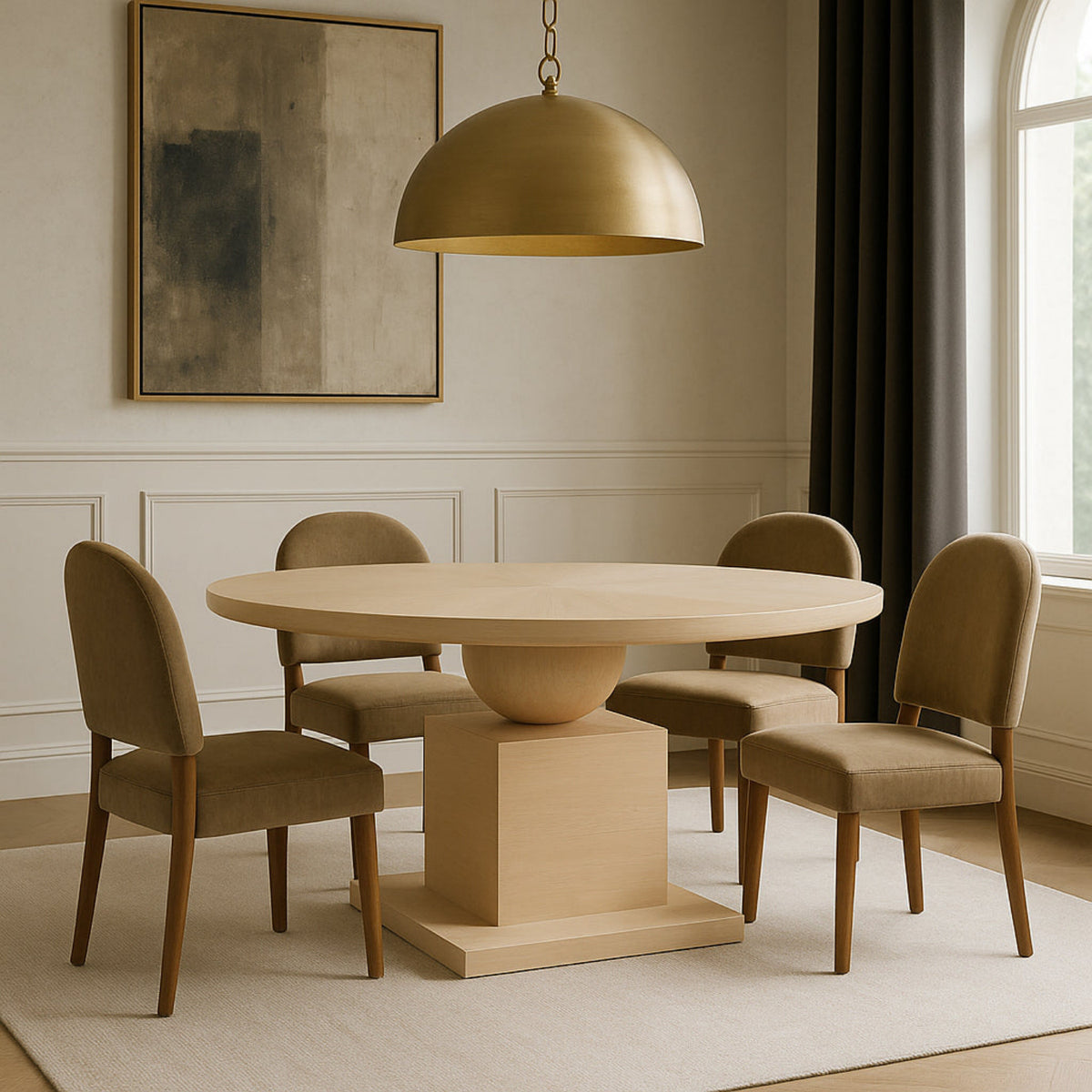 Rishal 60in Natural Solid Wood And Oak Veneer Dining Table