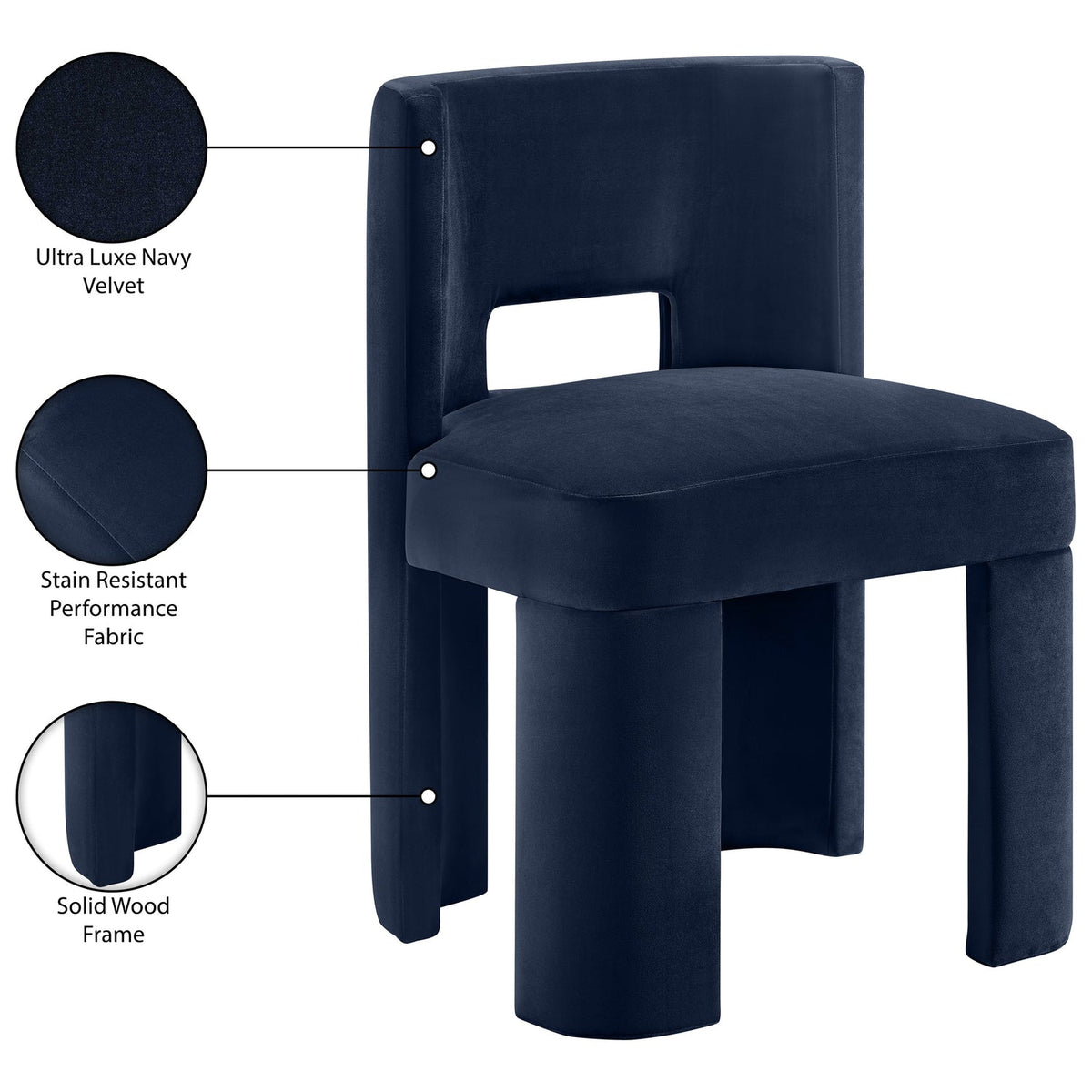 Zuno Navy Velvet Performance Fabric Upholstered Dining Chair Set of 2