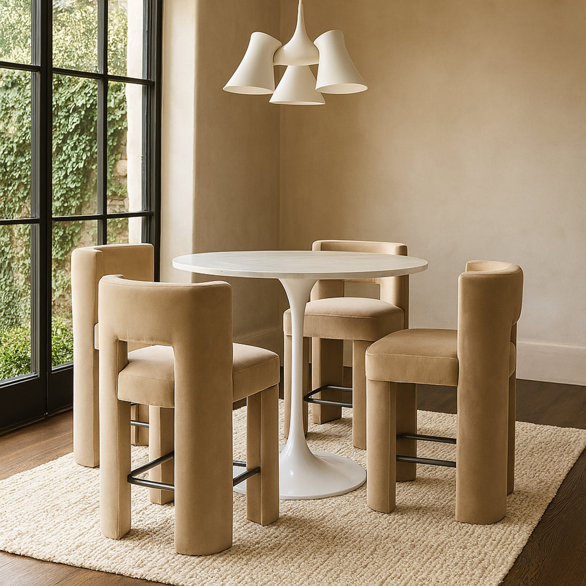 Zuno Beige Velvet Performance Fabric Upholstered Counter Stool Set of 2