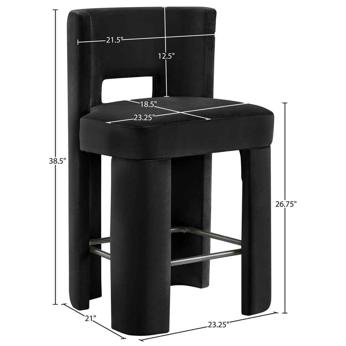 Zuno Black Velvet Performance Fabric Upholstered Counter Stool Set of 2