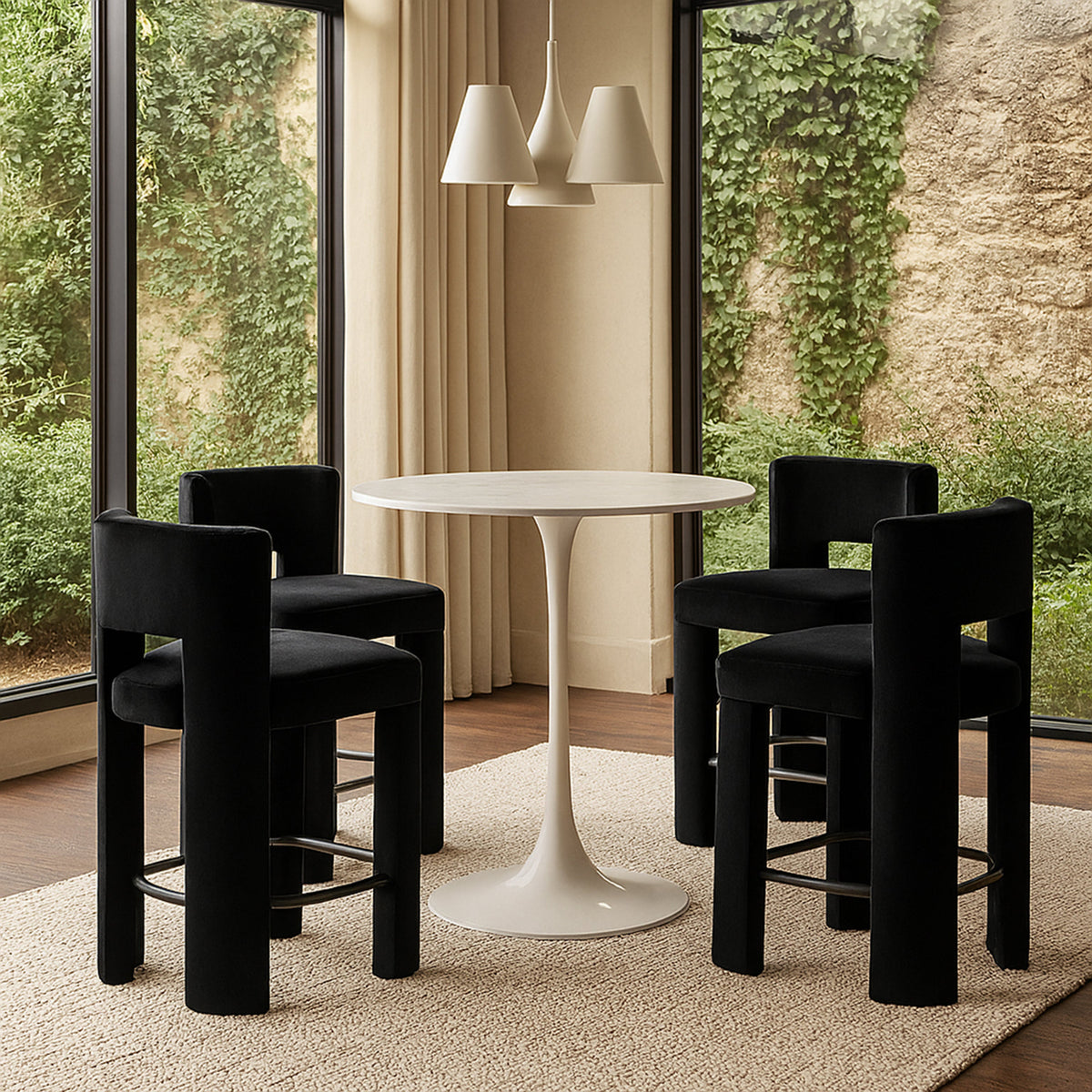 Zuno Black Velvet Performance Fabric Upholstered Counter Stool Set of 2