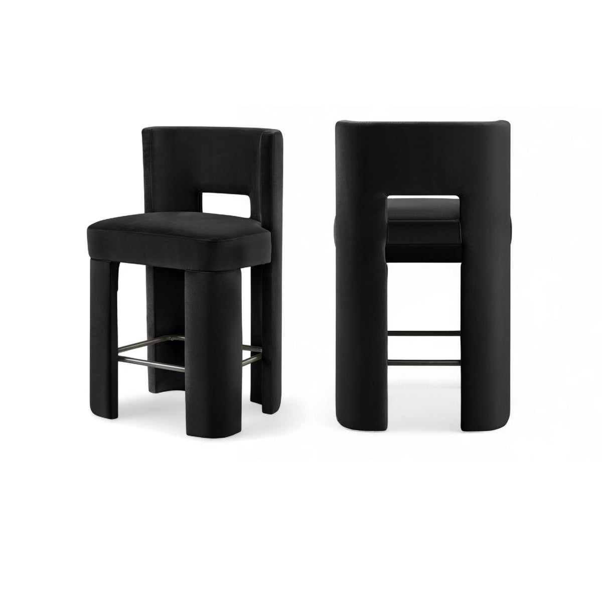Zuno Black Velvet Performance Fabric Upholstered Counter Stool Set of 2