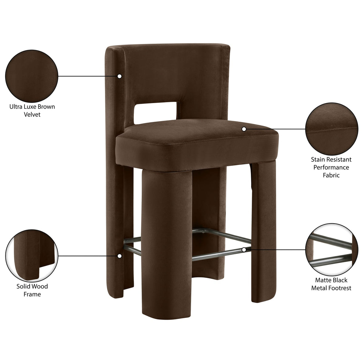 Zuno Brown Velvet Performance Fabric Upholstered Counter Stool Set of 2