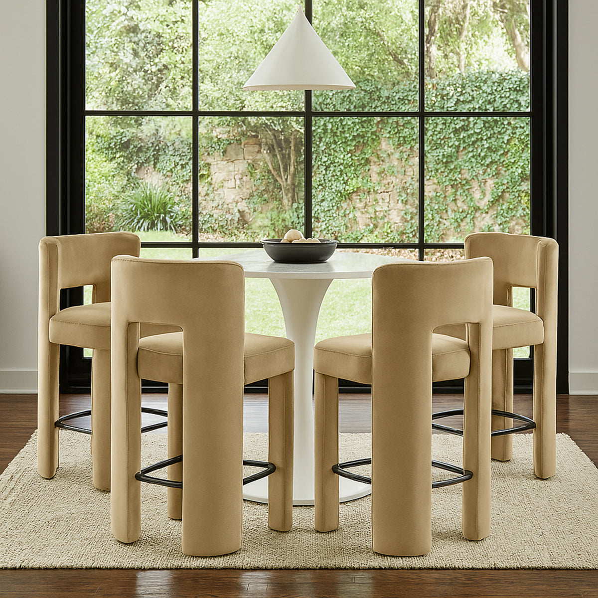 Zuno Camel Velvet Performance Fabric Upholstered Counter Stool Set of 2