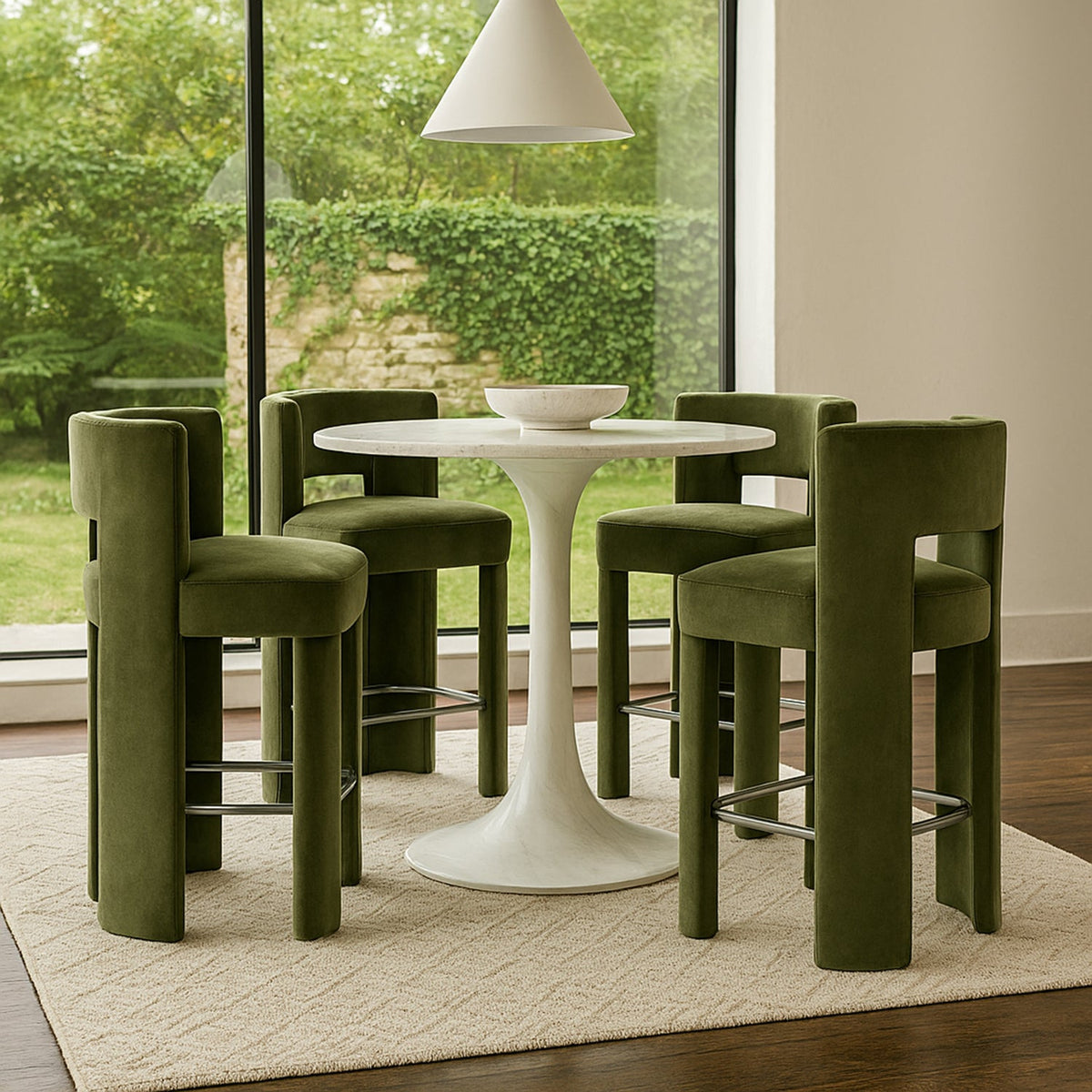 Zuno Green Velvet Performance Fabric Upholstered Counter Stool Set of 2