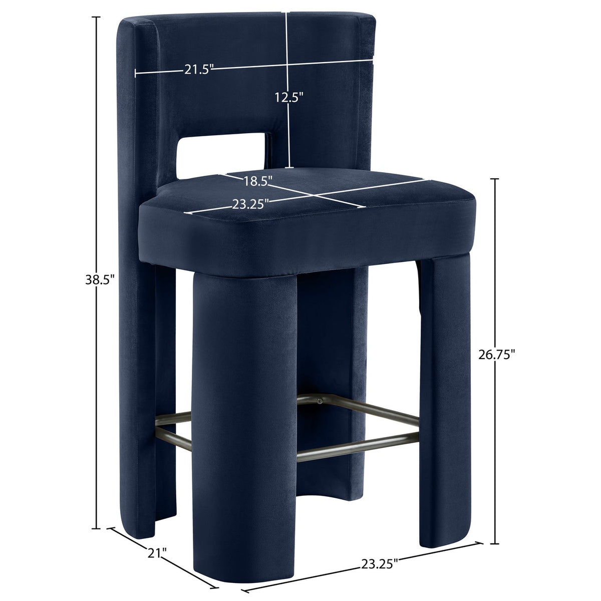 Zuno Navy Velvet Performance Fabric Upholstered Counter Stool Set of 2
