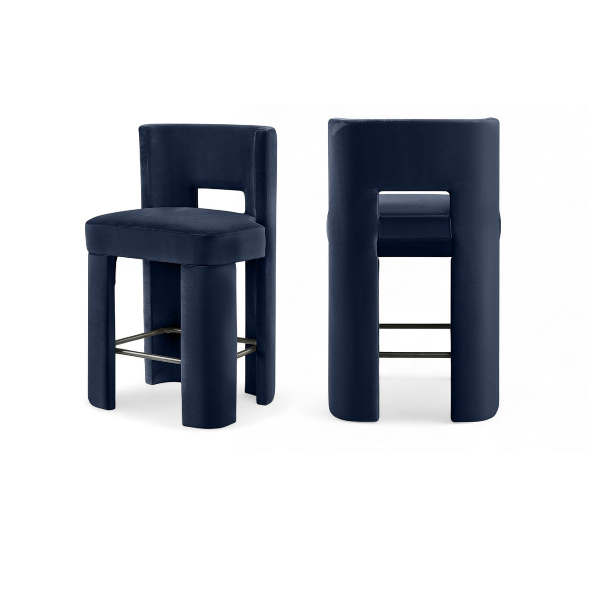 Zuno Navy Velvet Performance Fabric Upholstered Counter Stool Set of 2