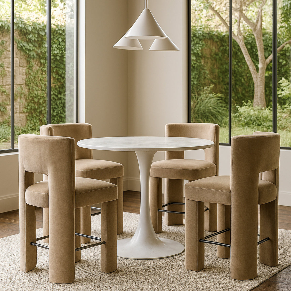 Zuno Taupe Velvet Performance Fabric Upholstered Counter Stool Set of 2