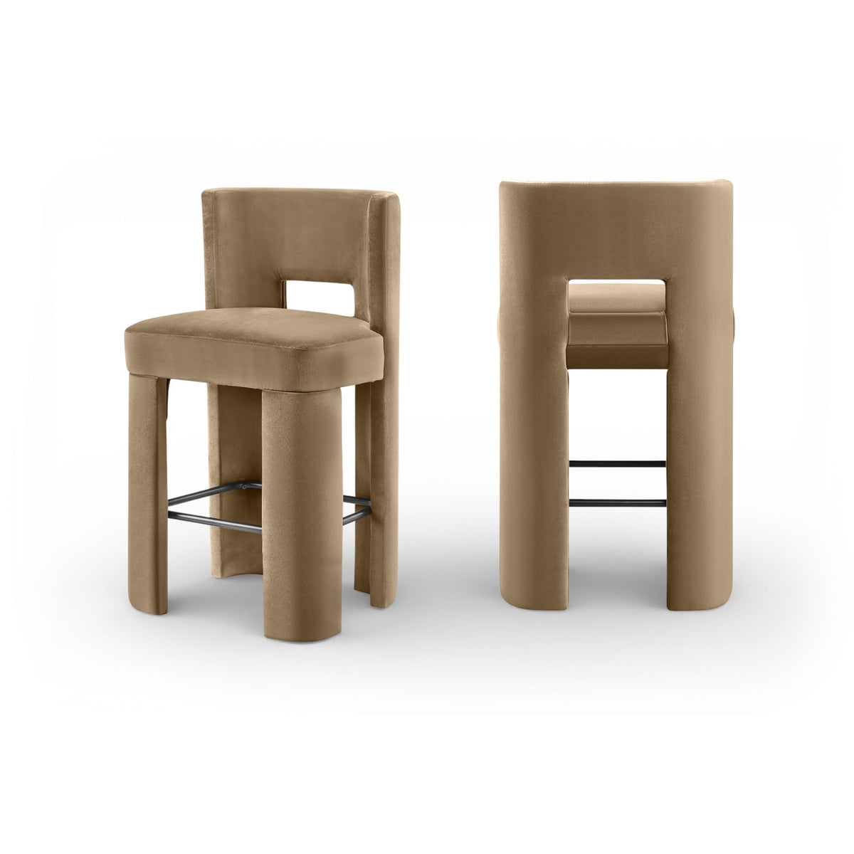 Zuno Beige Velvet Performance Fabric Upholstered Bar Stool Set of 2