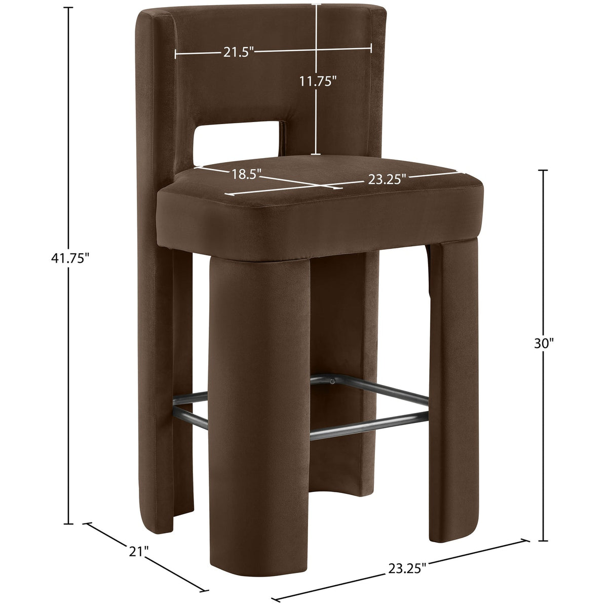 Zuno Brown Velvet Performance Fabric Upholstered Bar Stool Set of 2