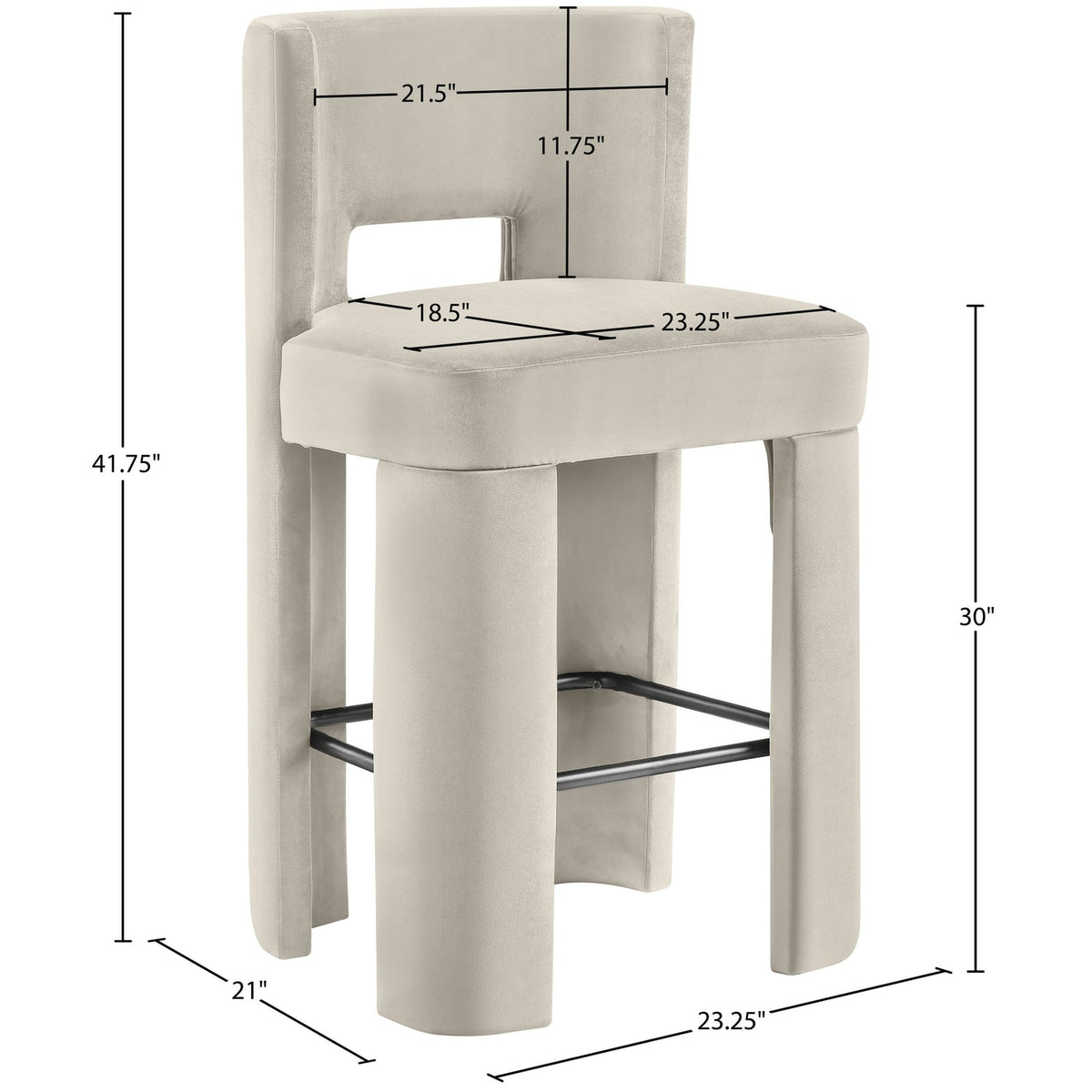 Zuno Cream Velvet Performance Fabric Upholstered Bar Stool Set of 2