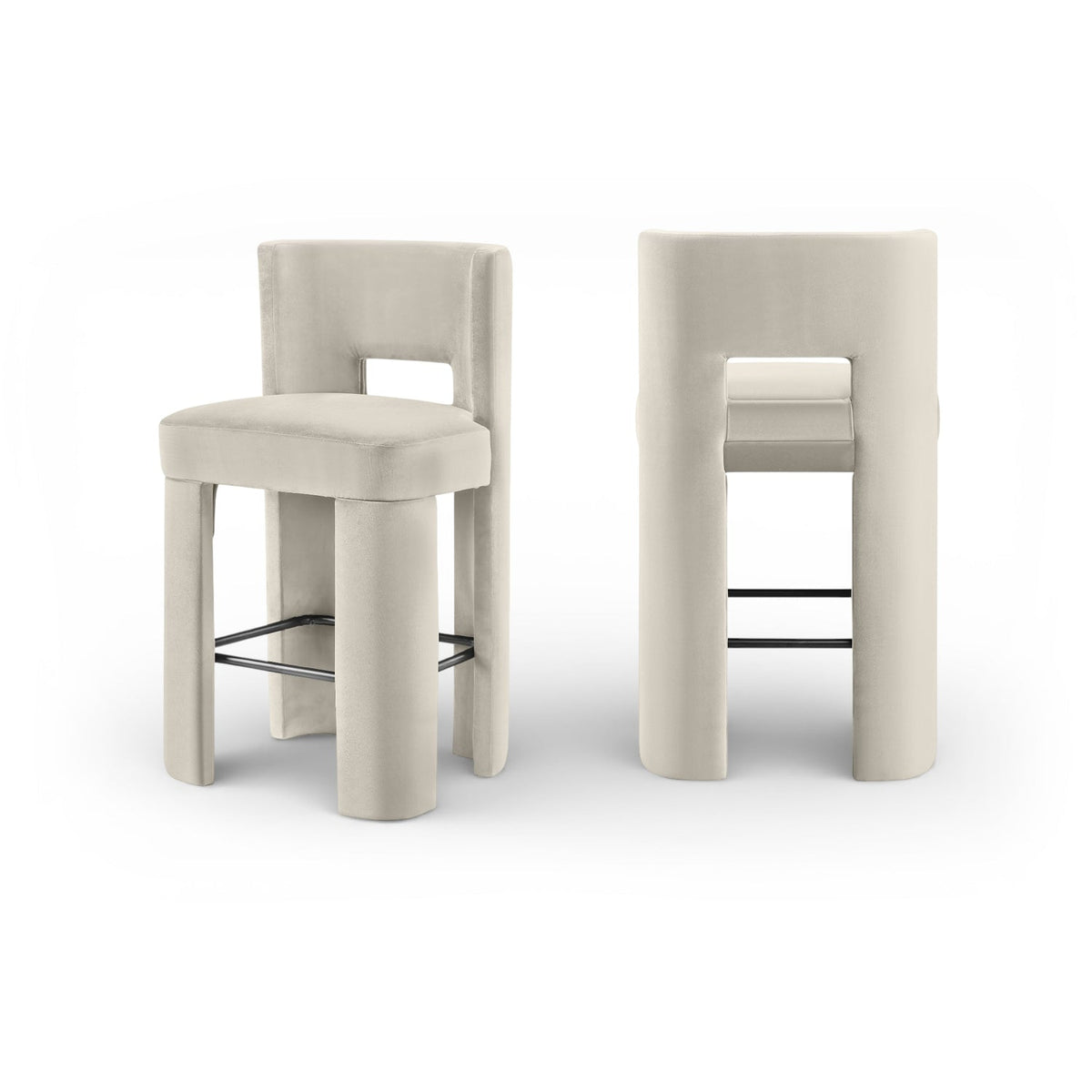 Zuno Cream Velvet Performance Fabric Upholstered Bar Stool Set of 2