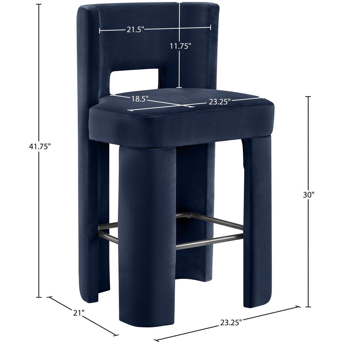 Zuno Navy Velvet Performance Fabric Upholstered Bar Stool Set of 2