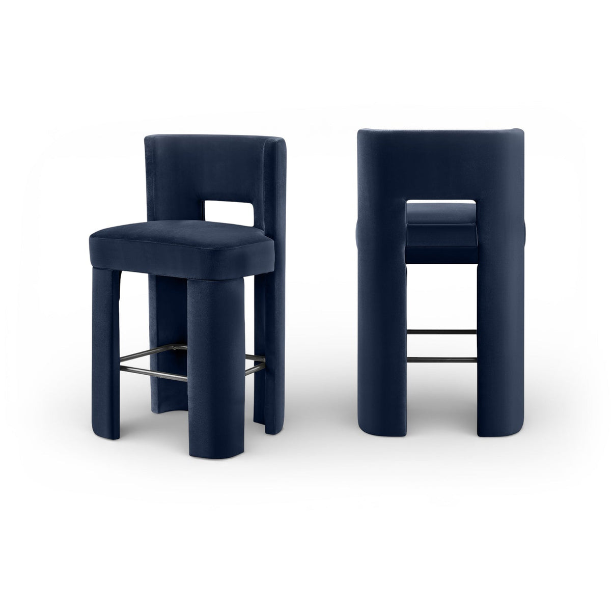 Zuno Navy Velvet Performance Fabric Upholstered Bar Stool Set of 2