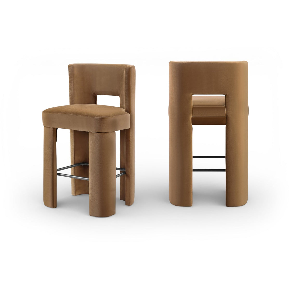 Zuno Saddle Velvet Performance Fabric Upholstered Bar Stool Set of 2