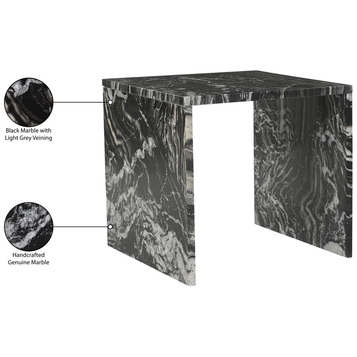 Vernazza Black Genuine Marble End Side Table Set of 2