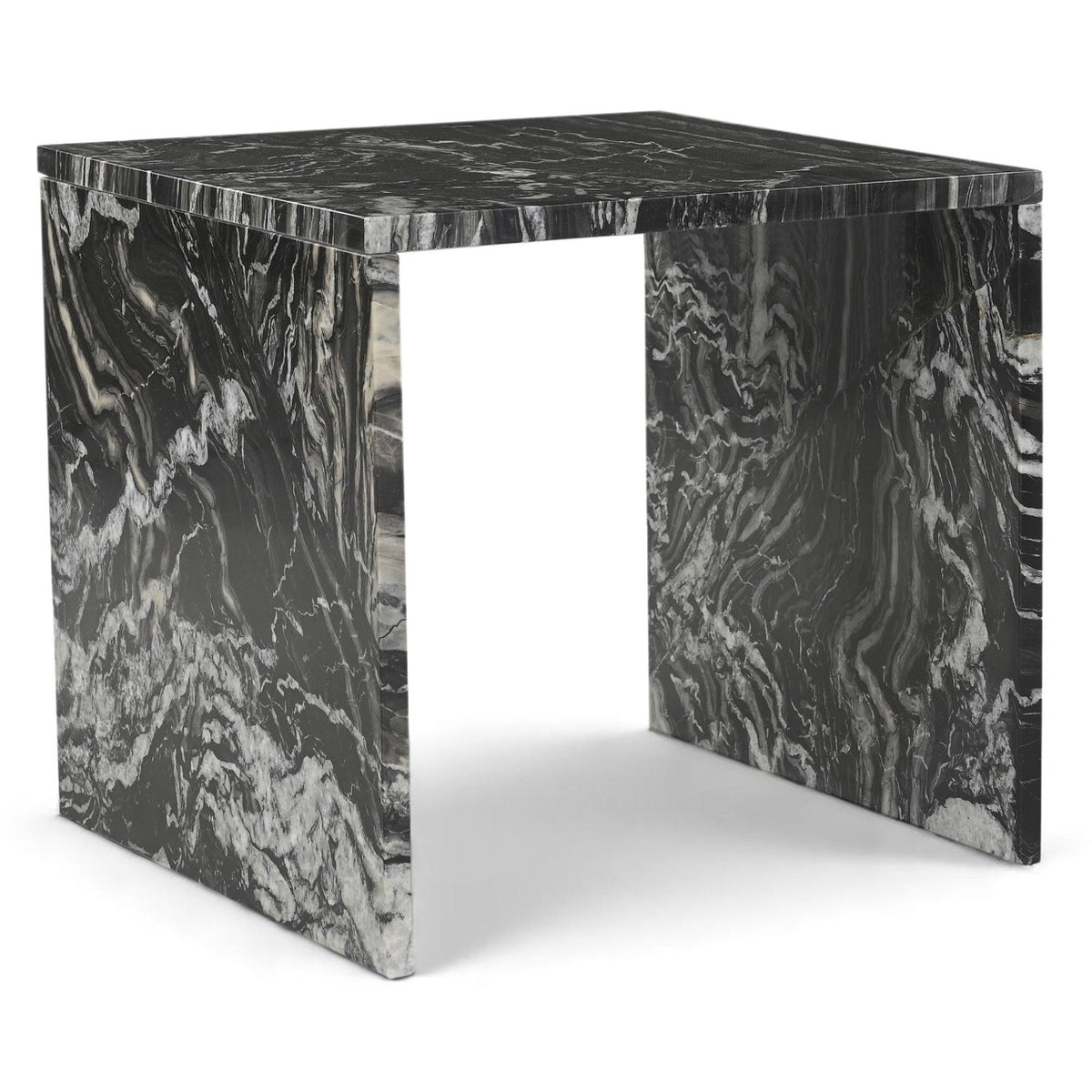 Vernazza Black Genuine Marble End / Side Table in handcrafted black marble with grey veining, primary product view