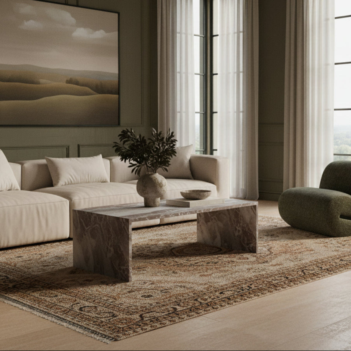 Vernazza Brown Genuine Marble Coffee Table