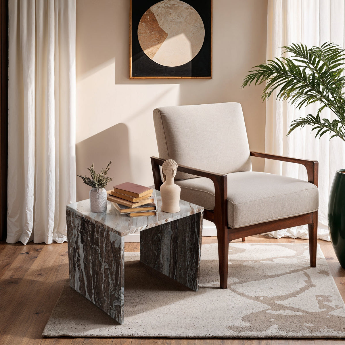 Vernazza Brown Genuine Marble End Side Table Set of 2