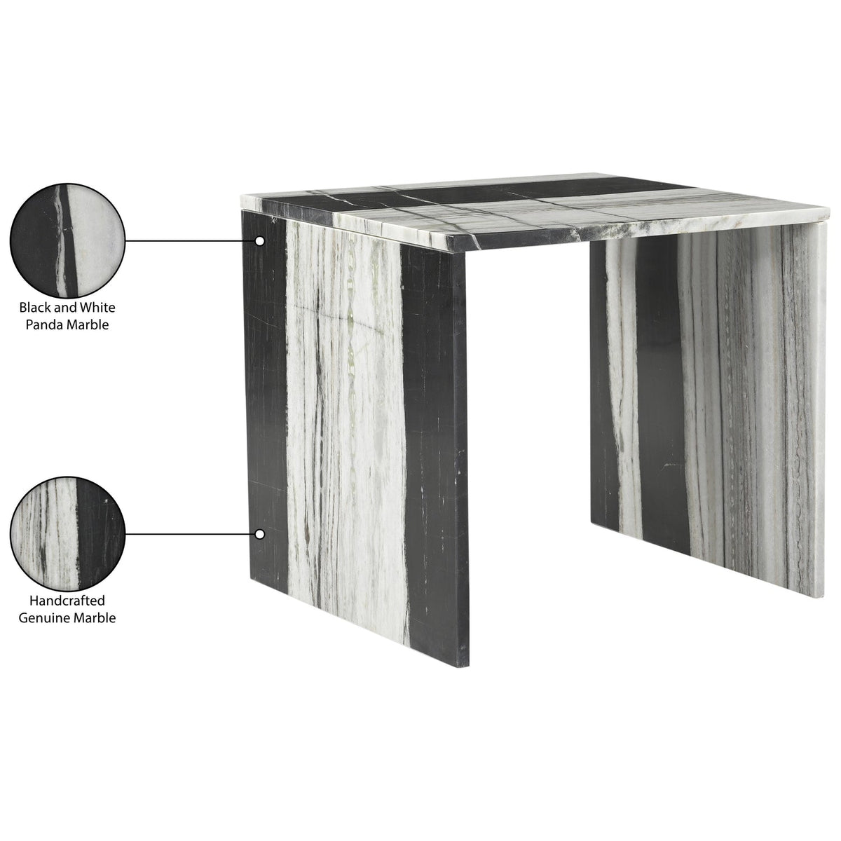 Vernazza Panda Genuine Marble End Side Table Set of 2