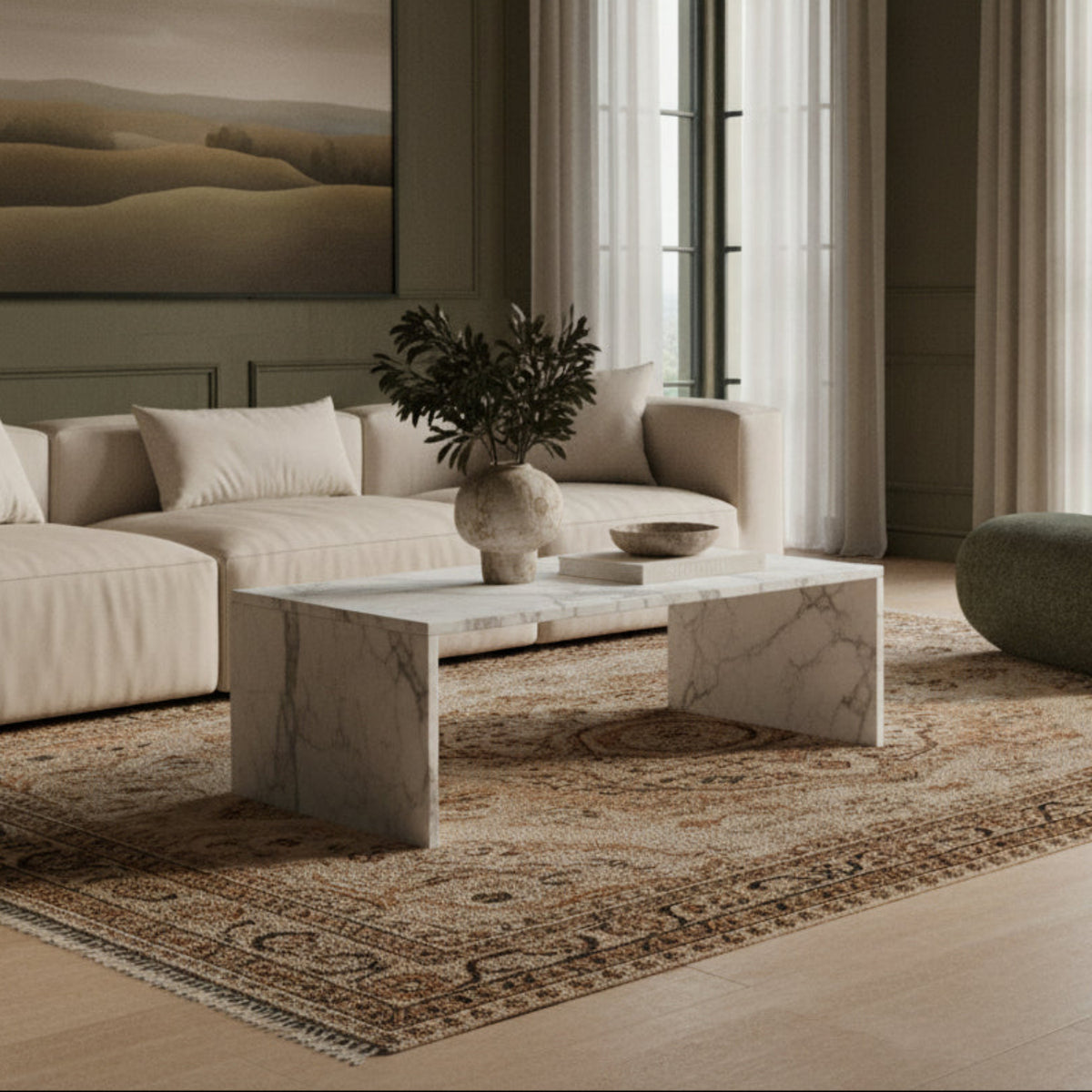 Vernazza White Genuine Marble Coffee Table
