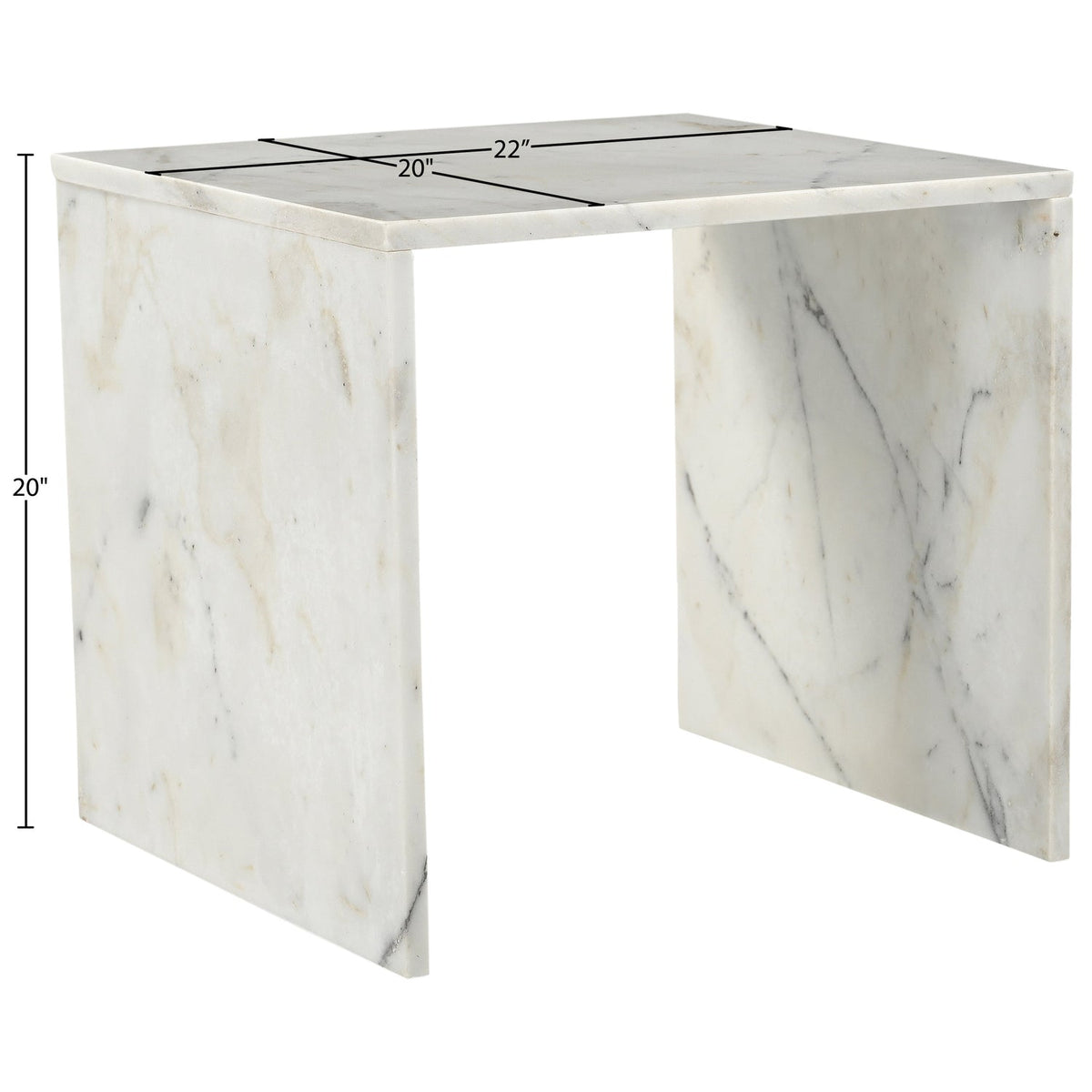 Vernazza White Genuine Marble End Side Table Set of 2