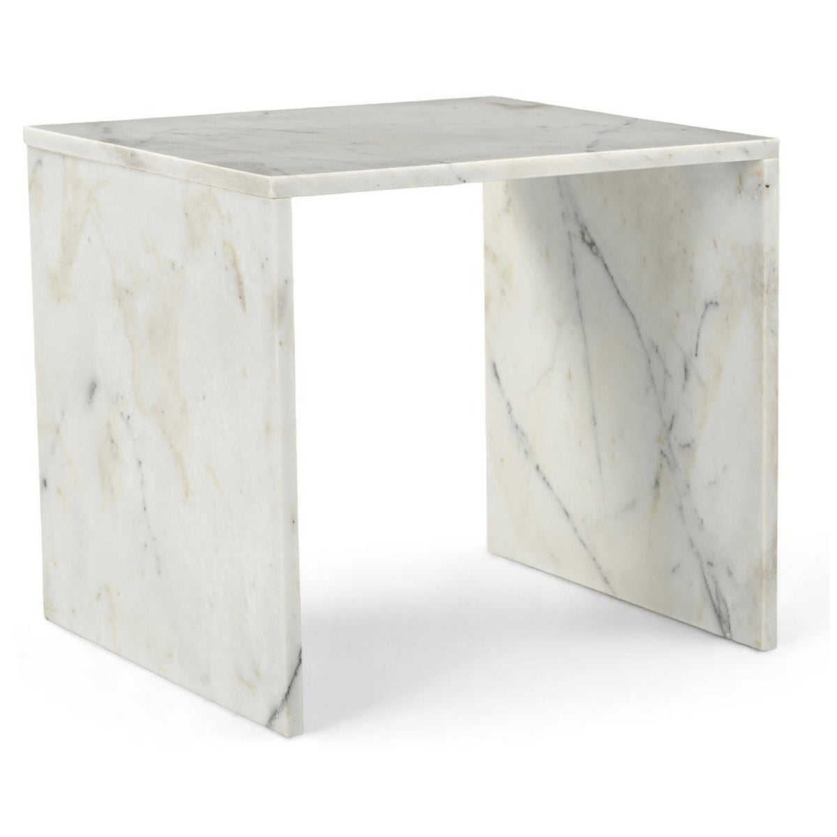 Vernazza White Genuine Marble End / Side Table in white marble, primary product view