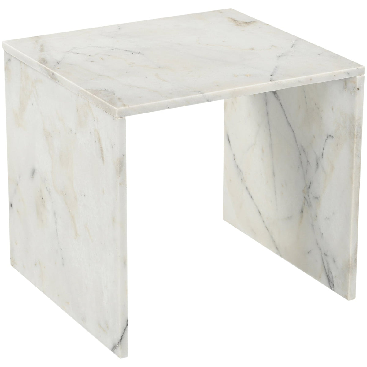 Vernazza White Genuine Marble End Side Table Set of 2