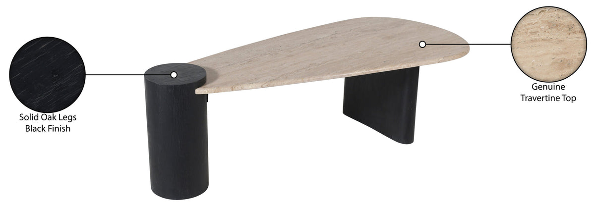 Taverna Natural Travertine Top And Oak Wood Base Coffee Table