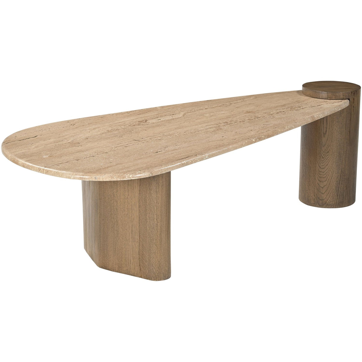 Taverna Natural Travertine Top And Oak Wood Base Coffee Table