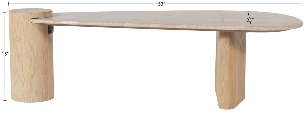 Taverna Natural Travertine Top And Oak Wood Base Coffee Table