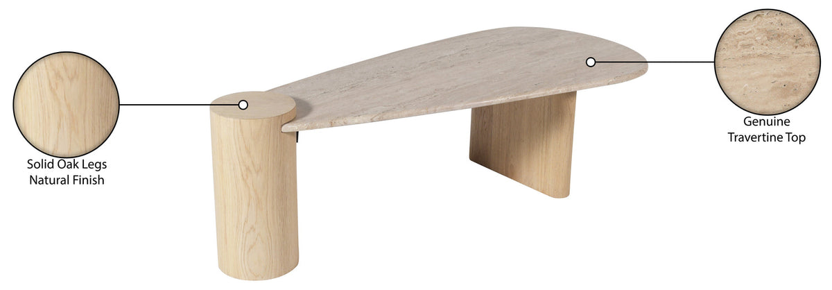 Taverna Natural Travertine Top And Oak Wood Base Coffee Table