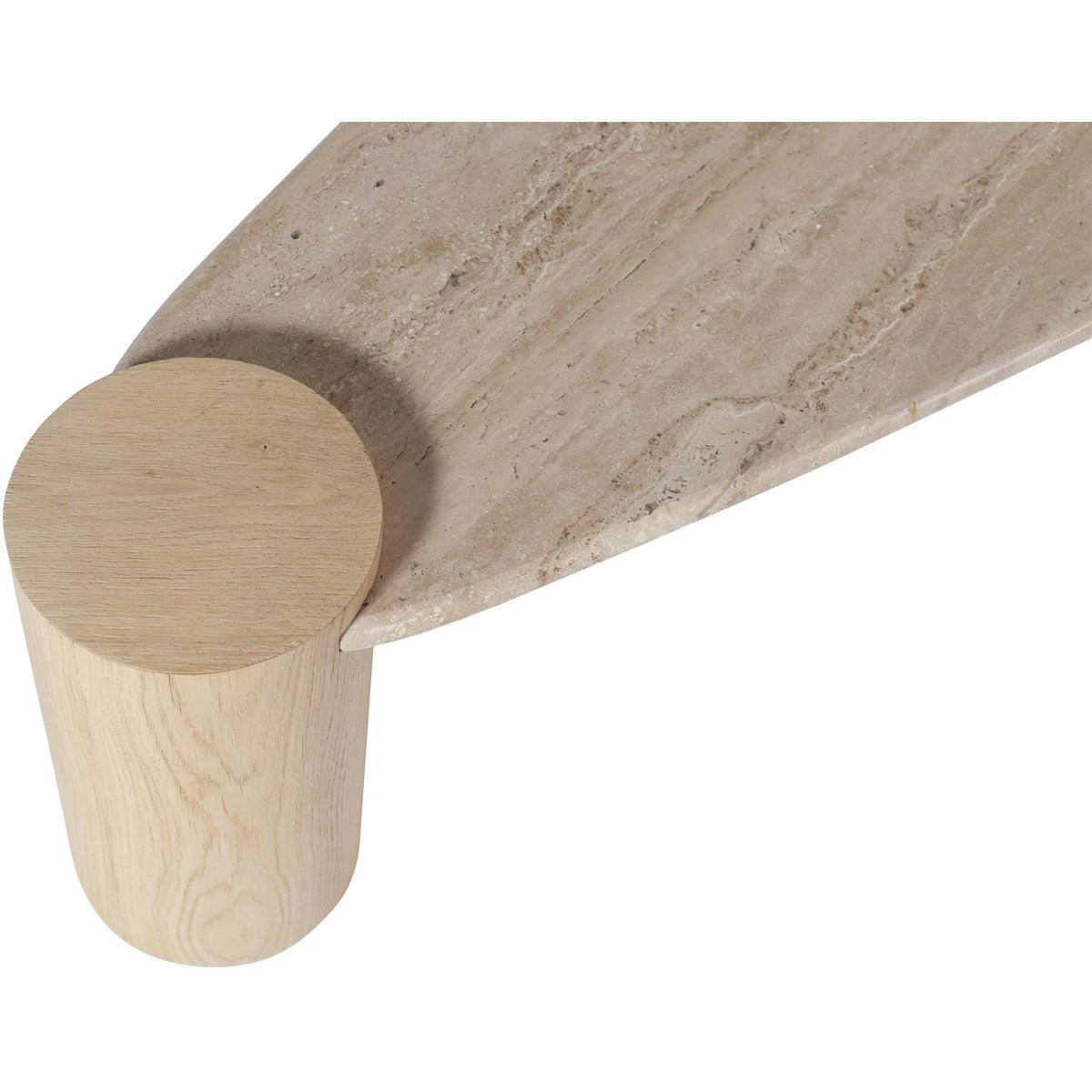 Taverna Natural Travertine Top And Oak Wood Base Coffee Table