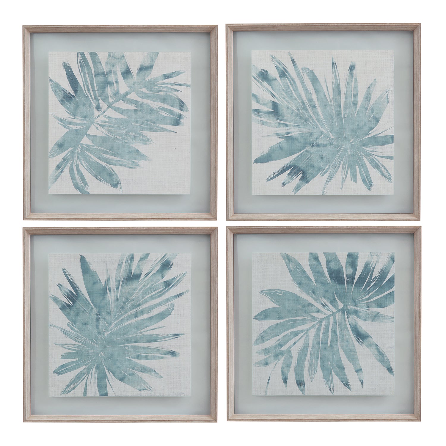 Bassett Mirror Burlap Ocean Palm Framed Print Set of 4