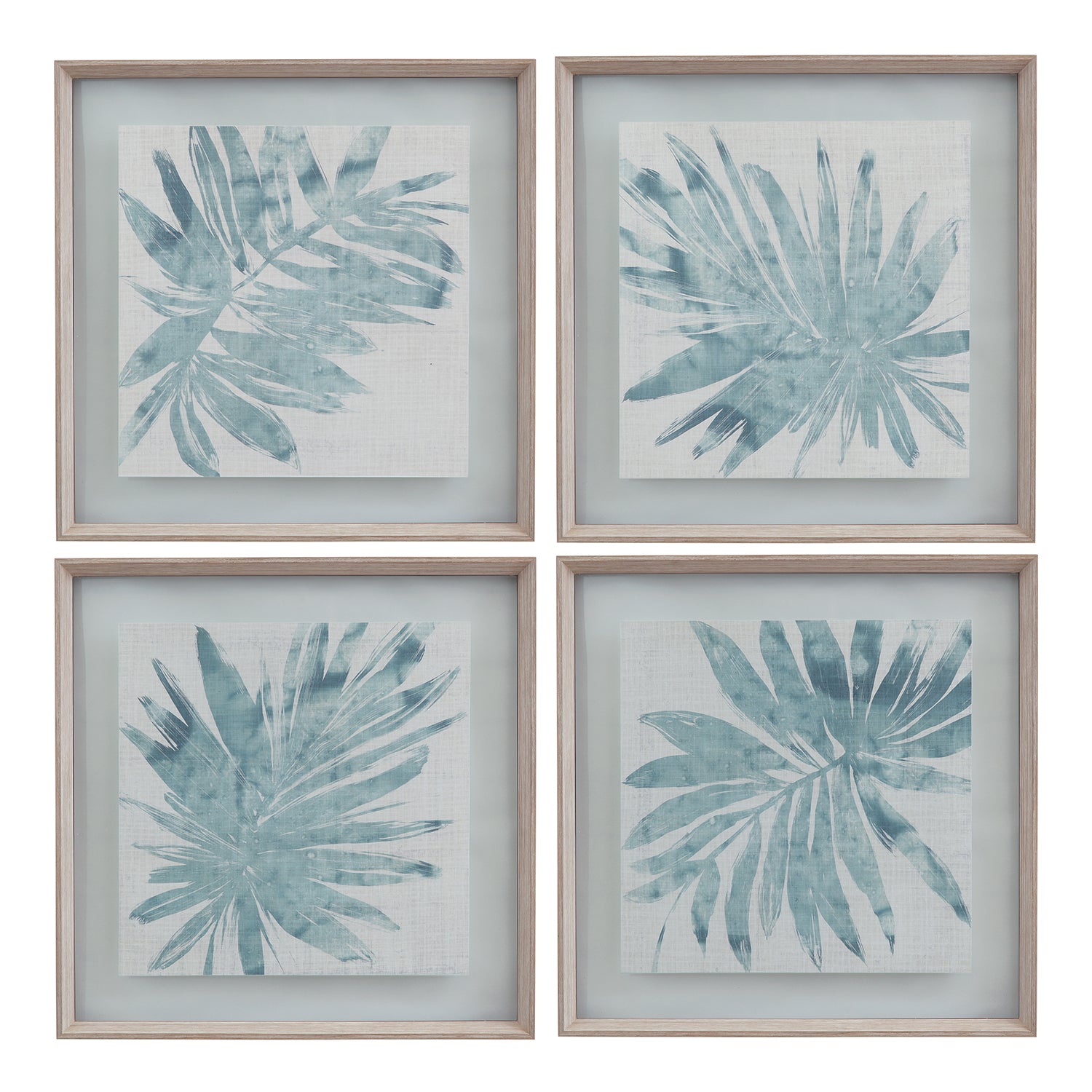 Bassett Mirror Burlap Ocean Palm Framed Print Set of 4