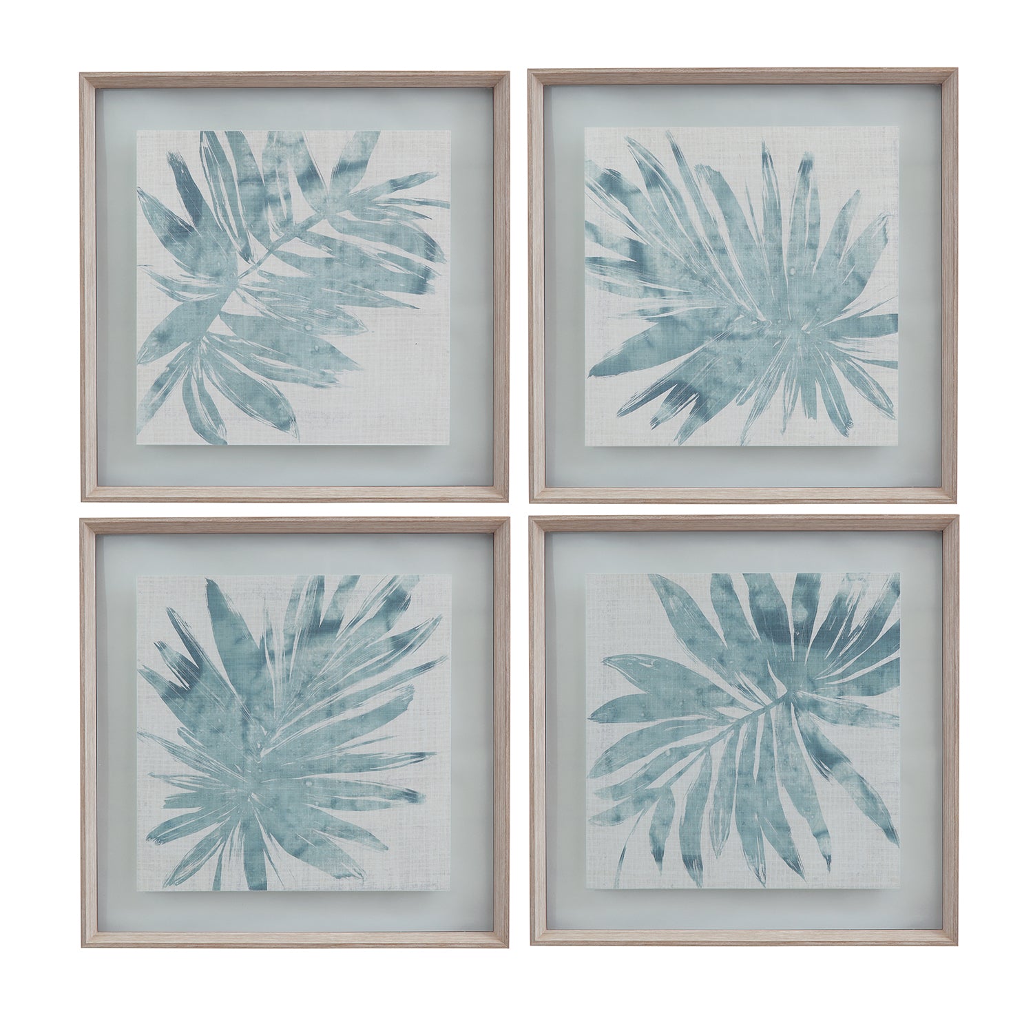 Bassett Mirror Burlap Ocean Palm Framed Print Set of 4