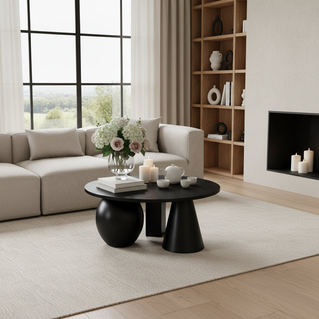 Revive Black Solid Wood And Oak Veneer Coffee Table