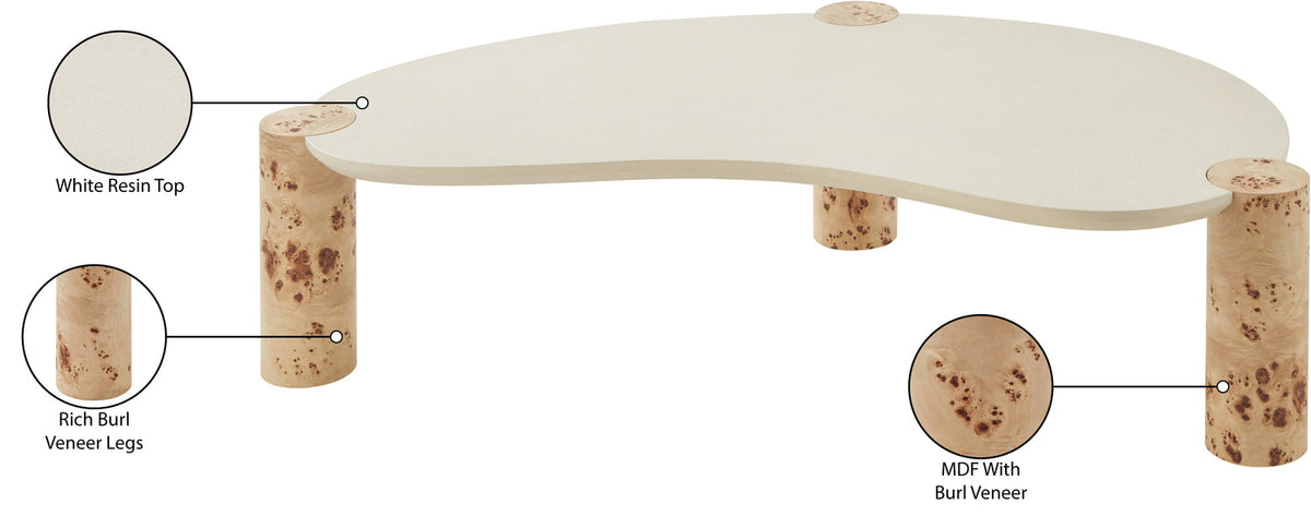 Thor Natural Resin Top And Burl Veneer Base Coffee Table