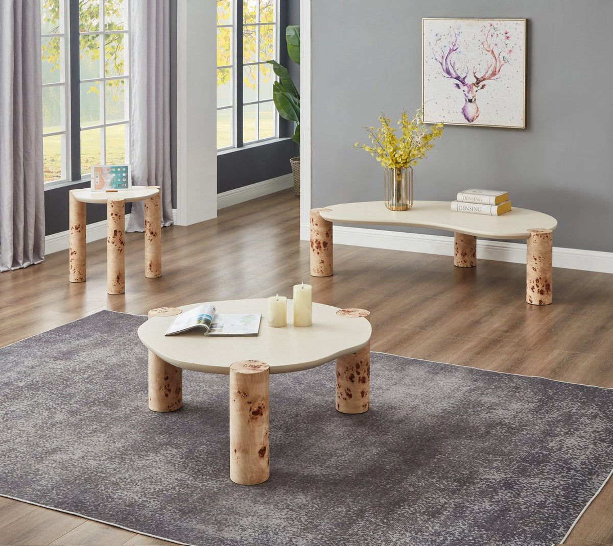 Thor Natural Resin Top And Burl Veneer Base End Side Table Set of 2