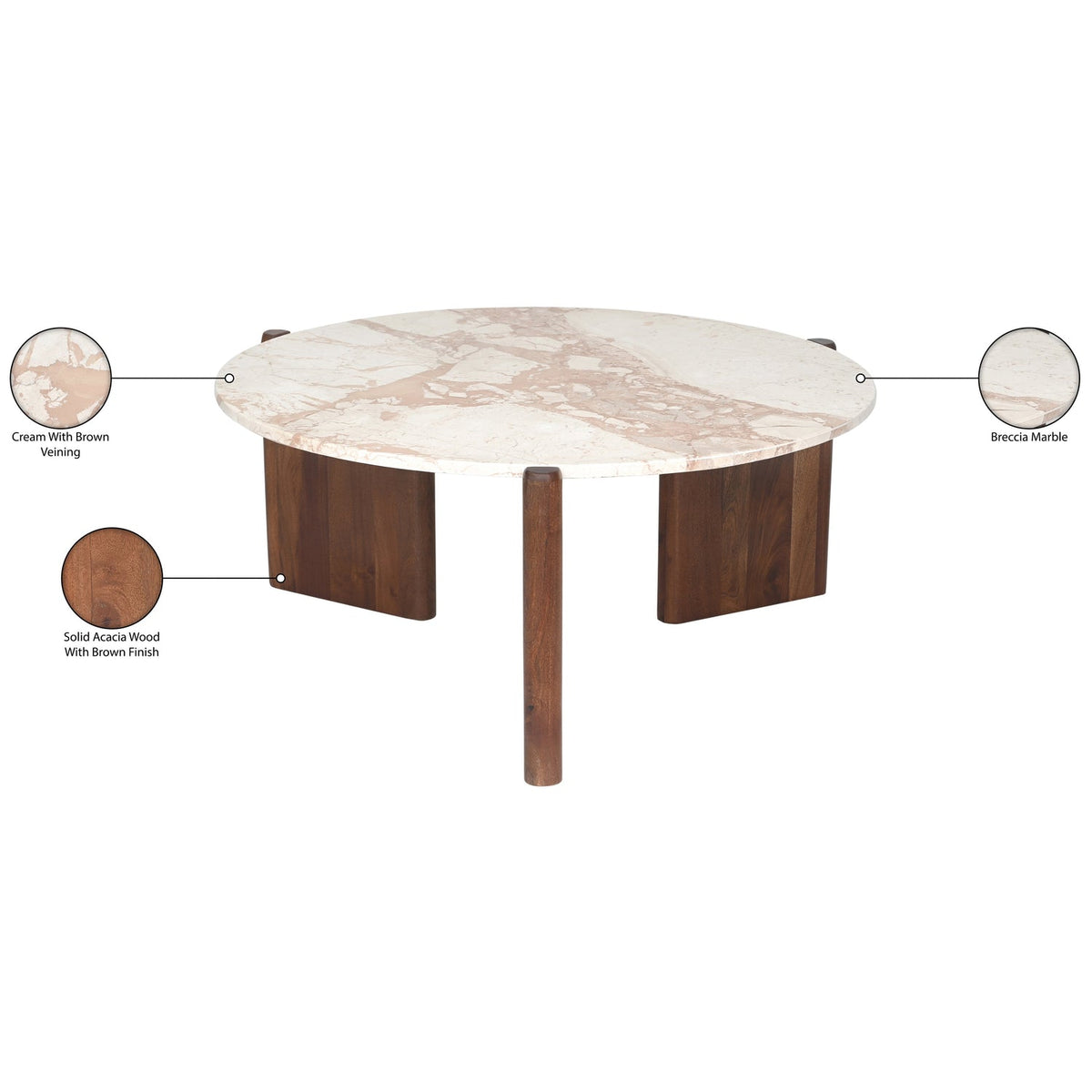 Varenna Cream Genuine Marble Top And Acacia Wood Base Coffee Table