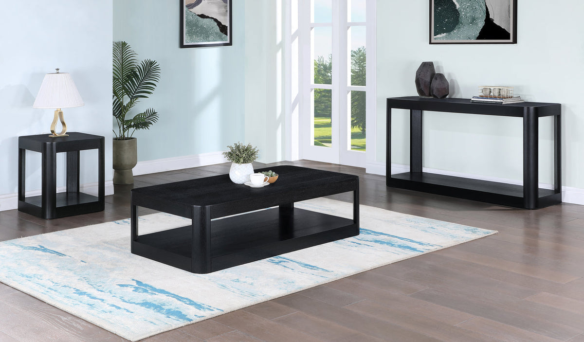 Reeves Black Solid Wood And Burl Veneer Console Table