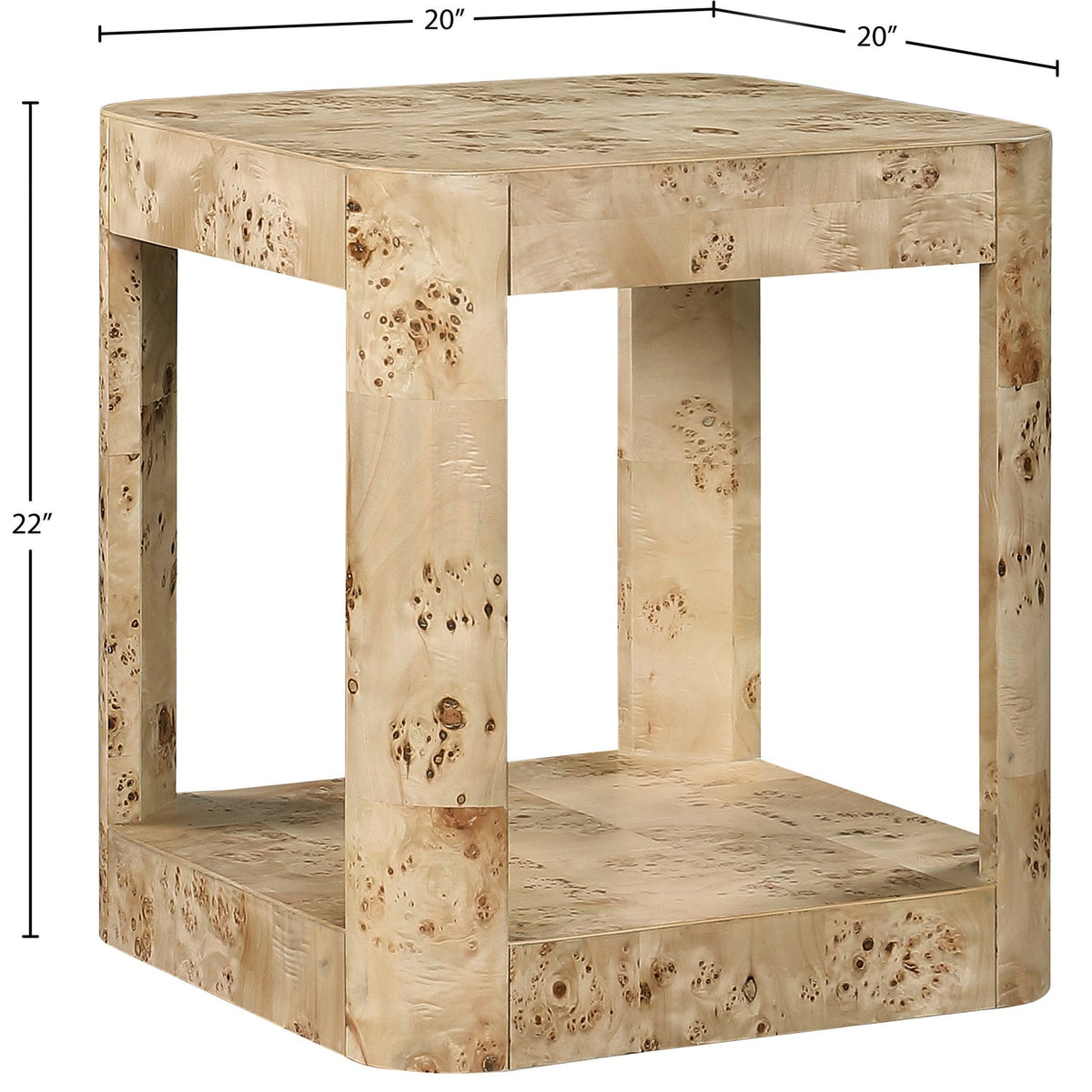 Reeves Natural Solid Wood And Burl Veneer End Side Table Set of 2