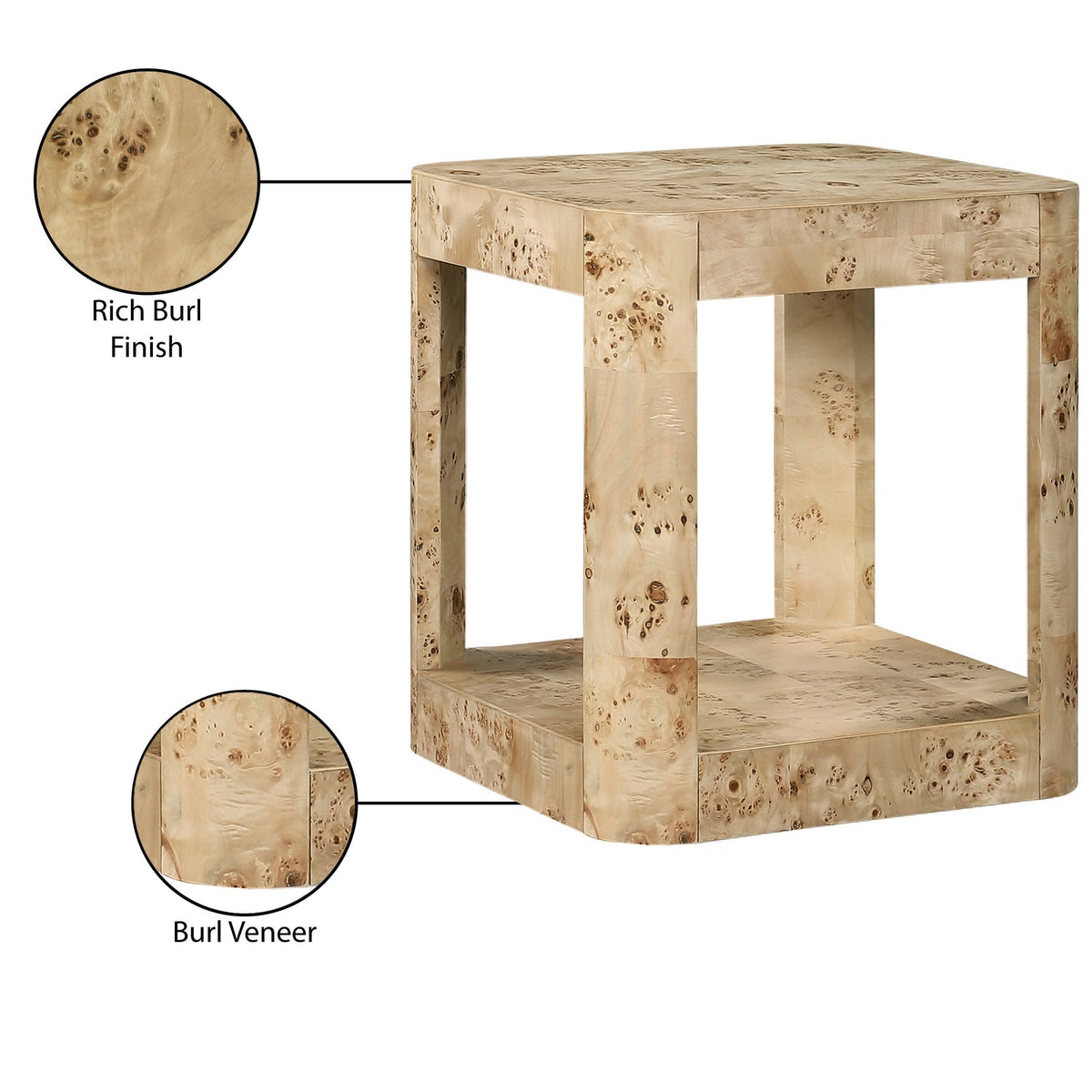Reeves Natural Solid Wood And Burl Veneer End Side Table Set of 2