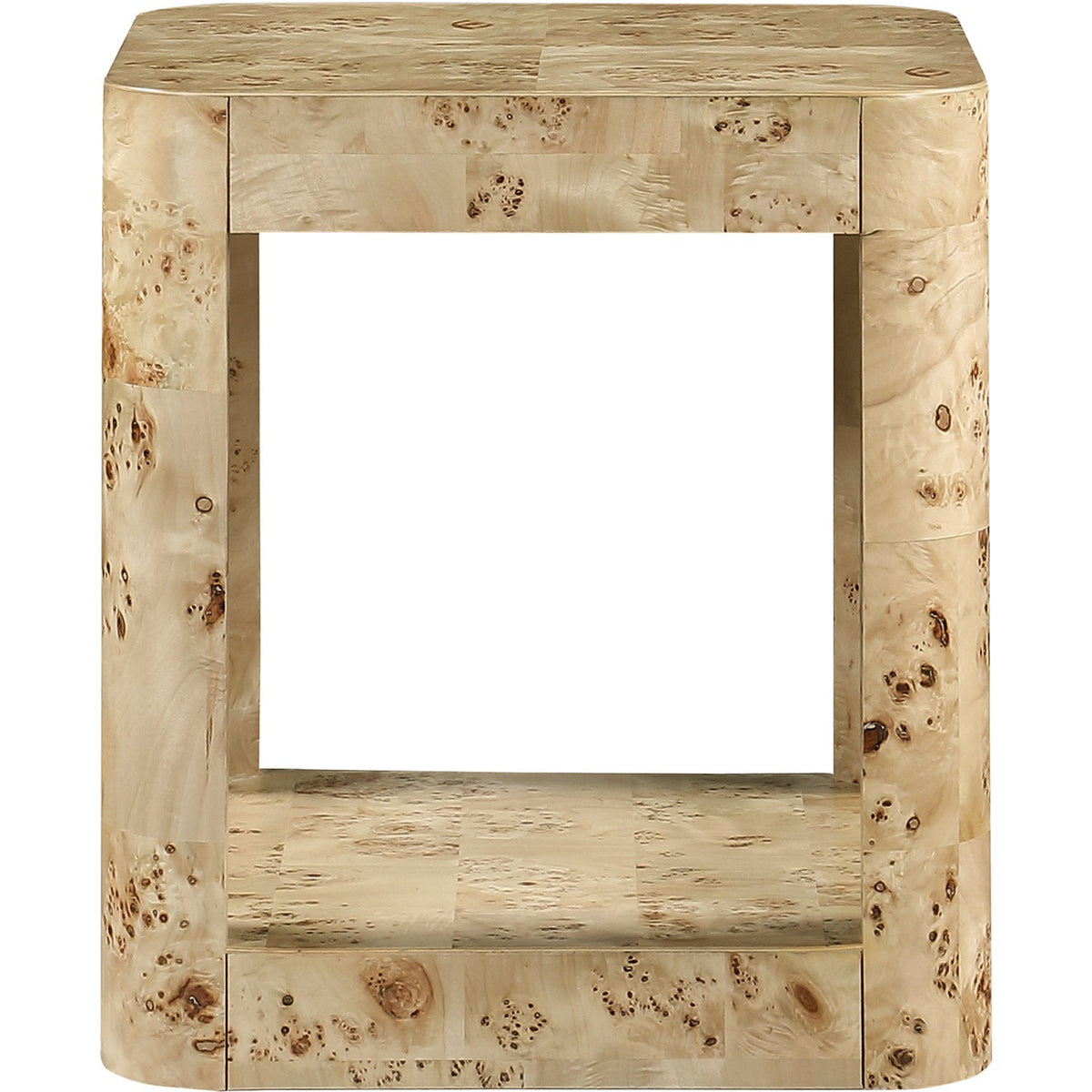 Reeves Natural Solid Wood And Burl Veneer End Side Table Set of 2