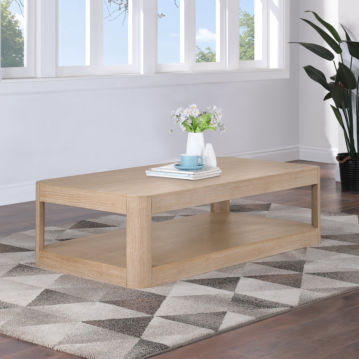 Reeves Natural Solid Wood And Burl Veneer Coffee Table