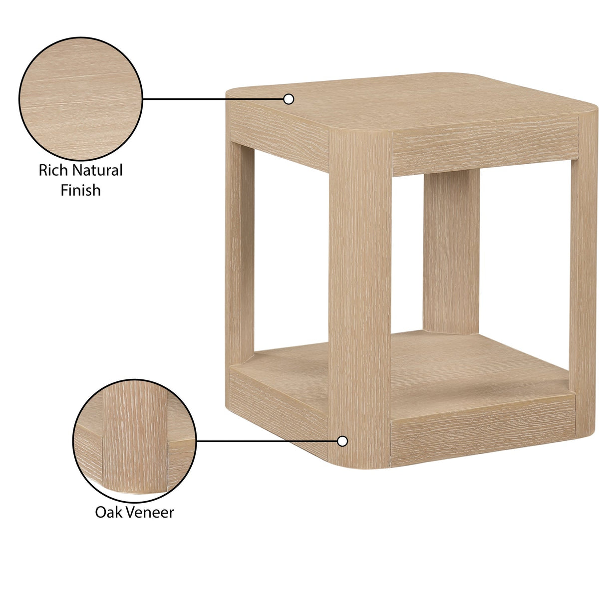 Reeves Natural Solid Wood And Burl Veneer End Side Table Set of 2