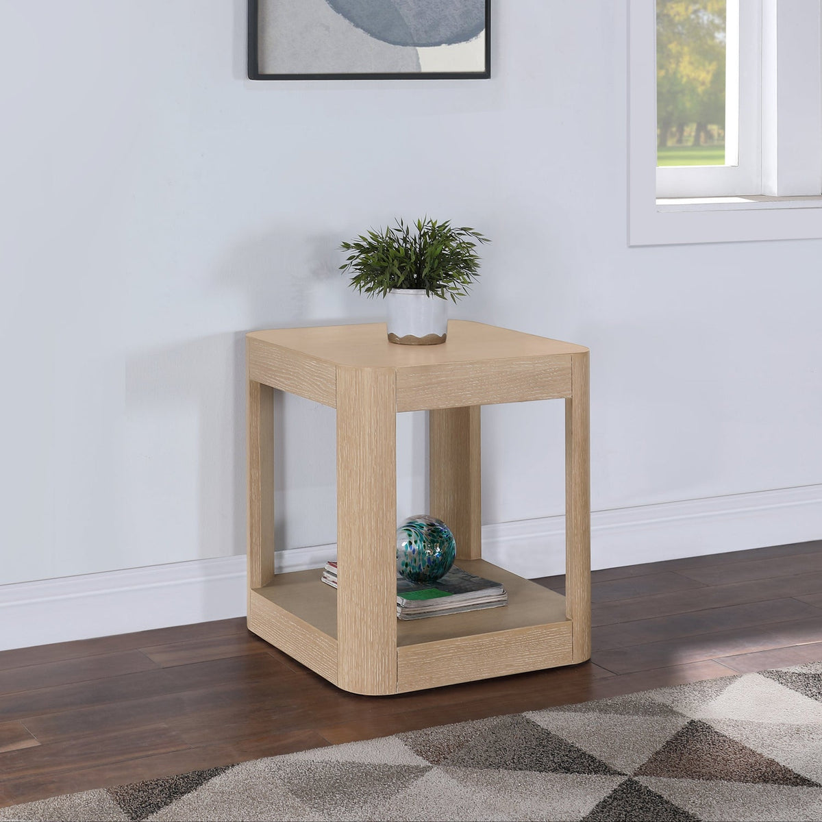 Reeves Natural Solid Wood And Burl Veneer End Side Table Set of 2
