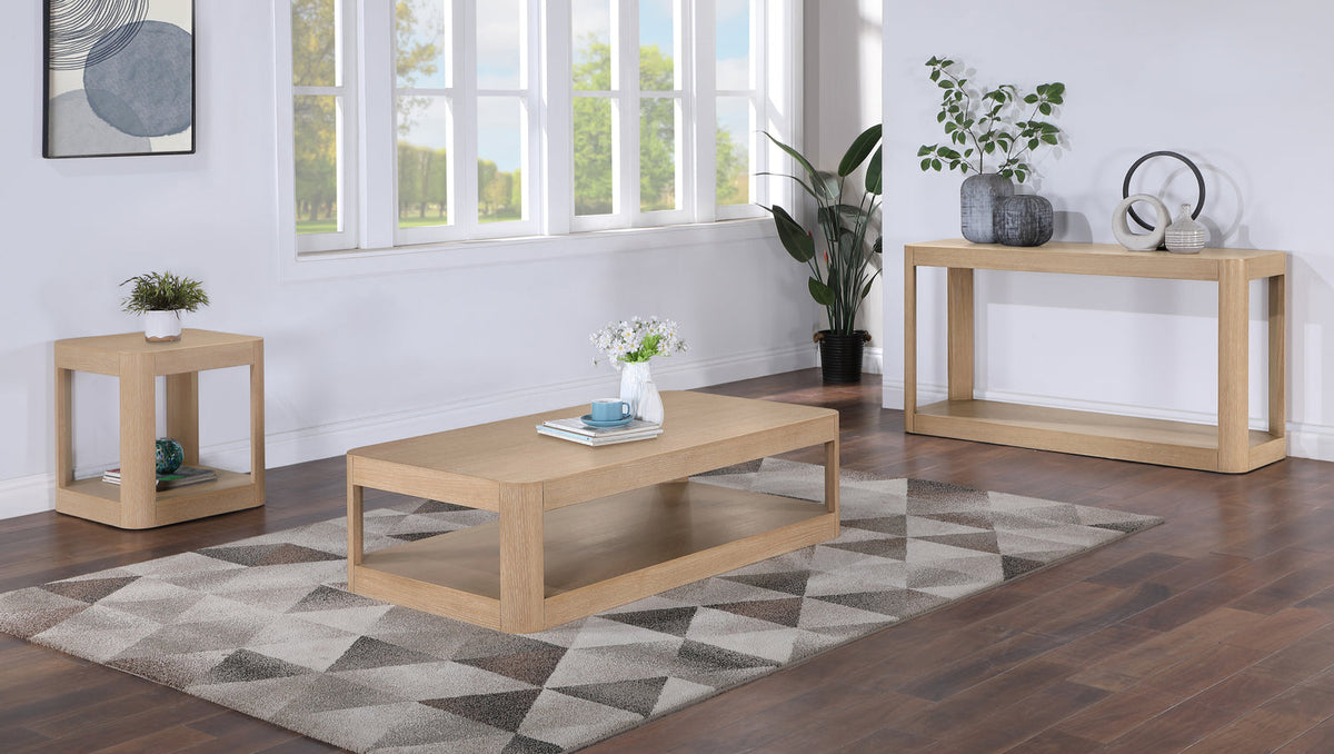 Reeves Natural Solid Wood And Burl Veneer Console Table