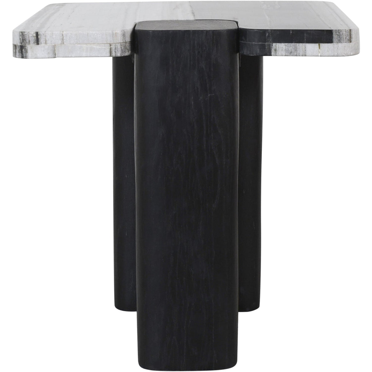 Ravenna Panda Genuine Marble Top And Oak Wood Base End Side Table Set of 2