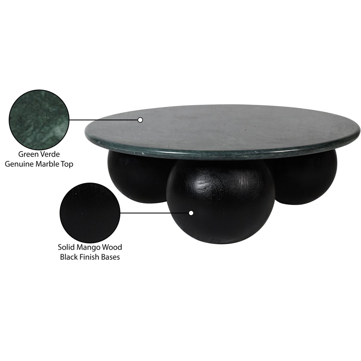 Treviso Green Genuine Marble Top And Mango Wood Base Coffee Table